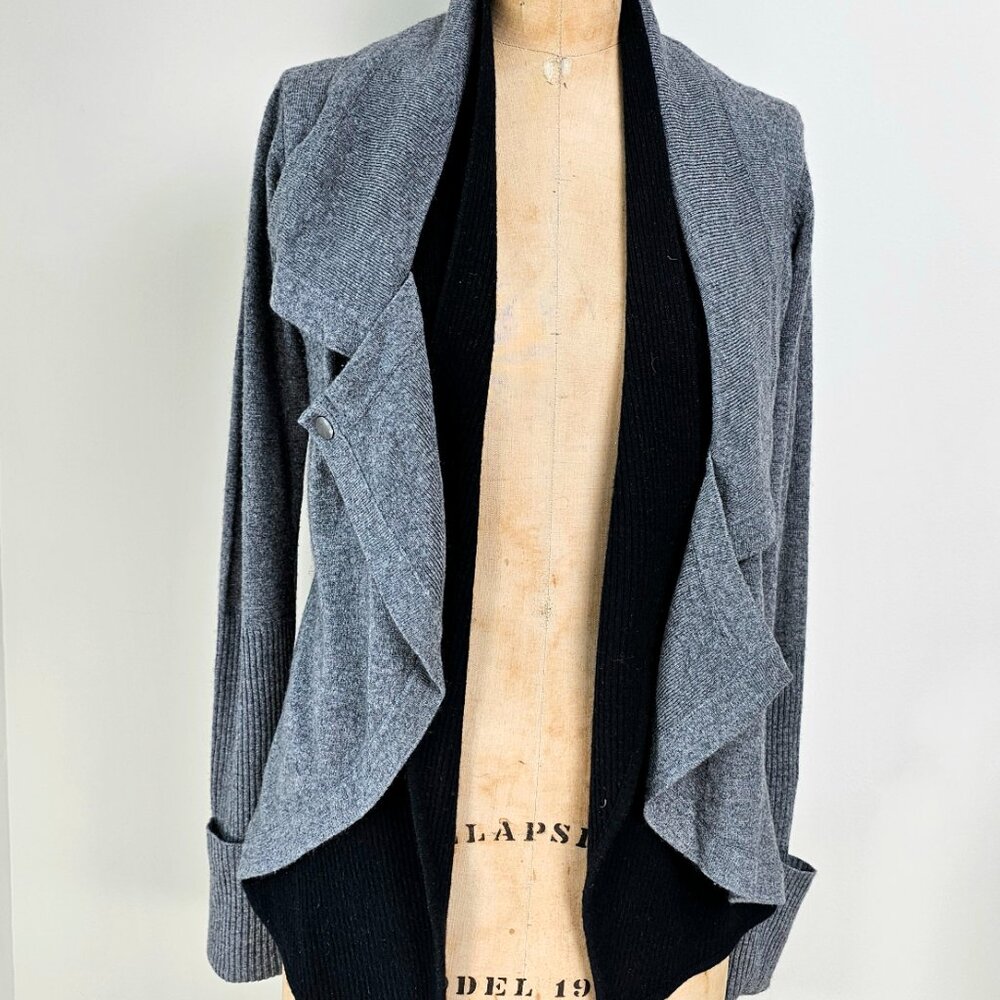 Jamison Cashmere Wool Blend Asymmetrical Moto Cardigan Grey XS - Picture 8 of 14